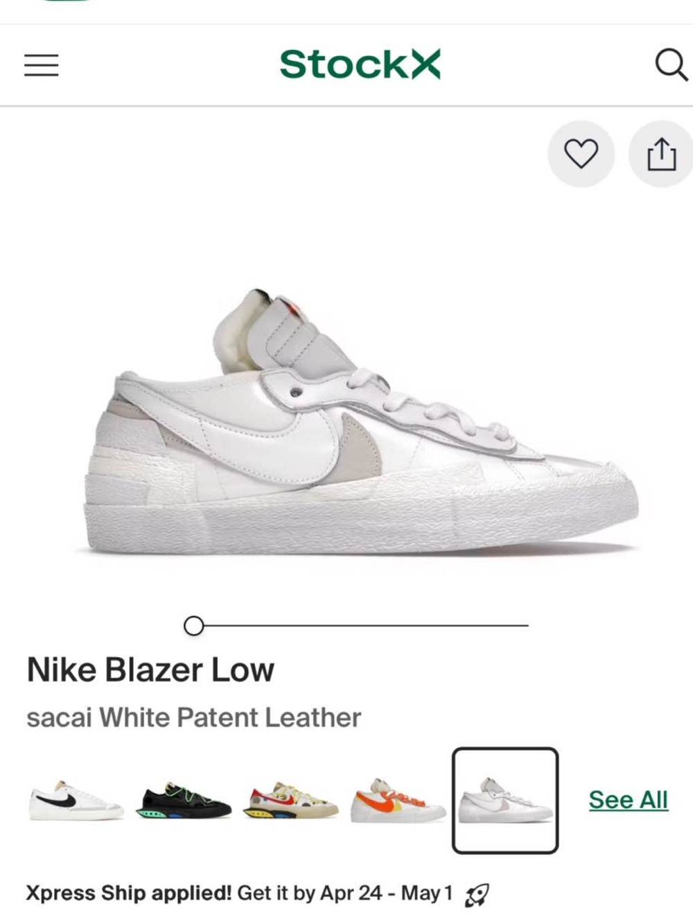 Nike SACAI blazer low size 7 men’s/8.5 women’s